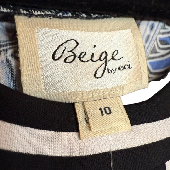 NWT Beige by ECI Blue & Black Paisley print stretch 3/4 sleeve dress Size 10 - Picture 8 of 8